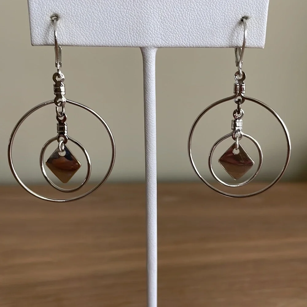 HAND CRAFTED HOOP EARRINGS Silver Plated Double Hoops Pierced